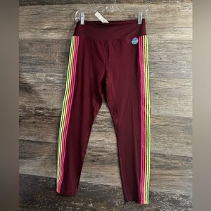PINK Victoria's Secret Maroon Leggings with Neon Stripes